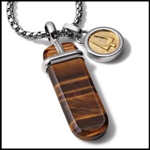 Bulova Tiger's Eye Pendant Necklace with Silver Chain